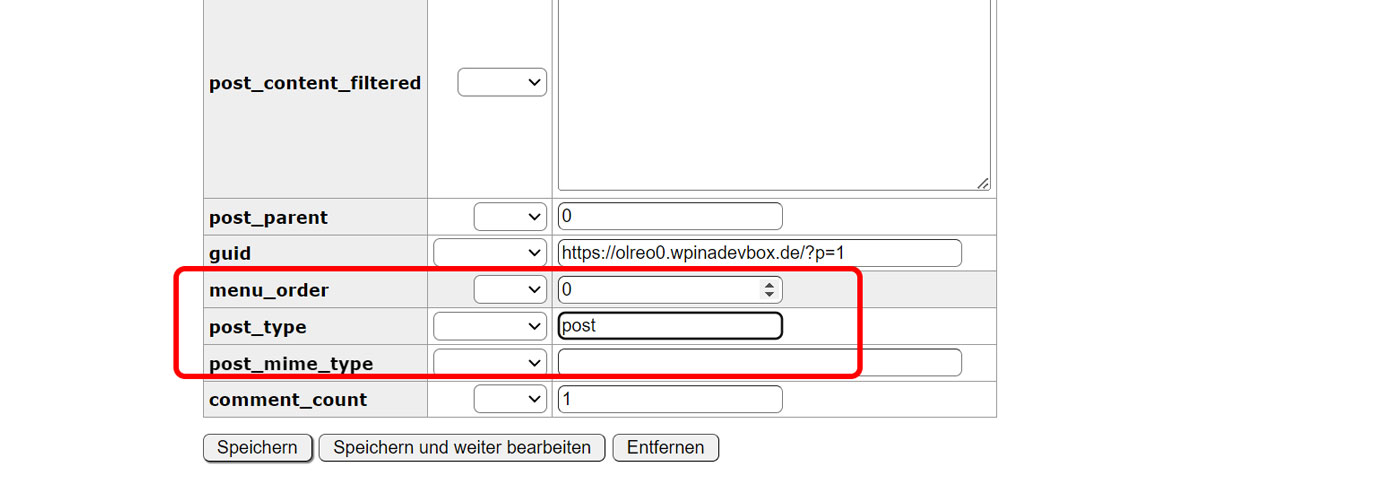 post type ueber datenbank aendern